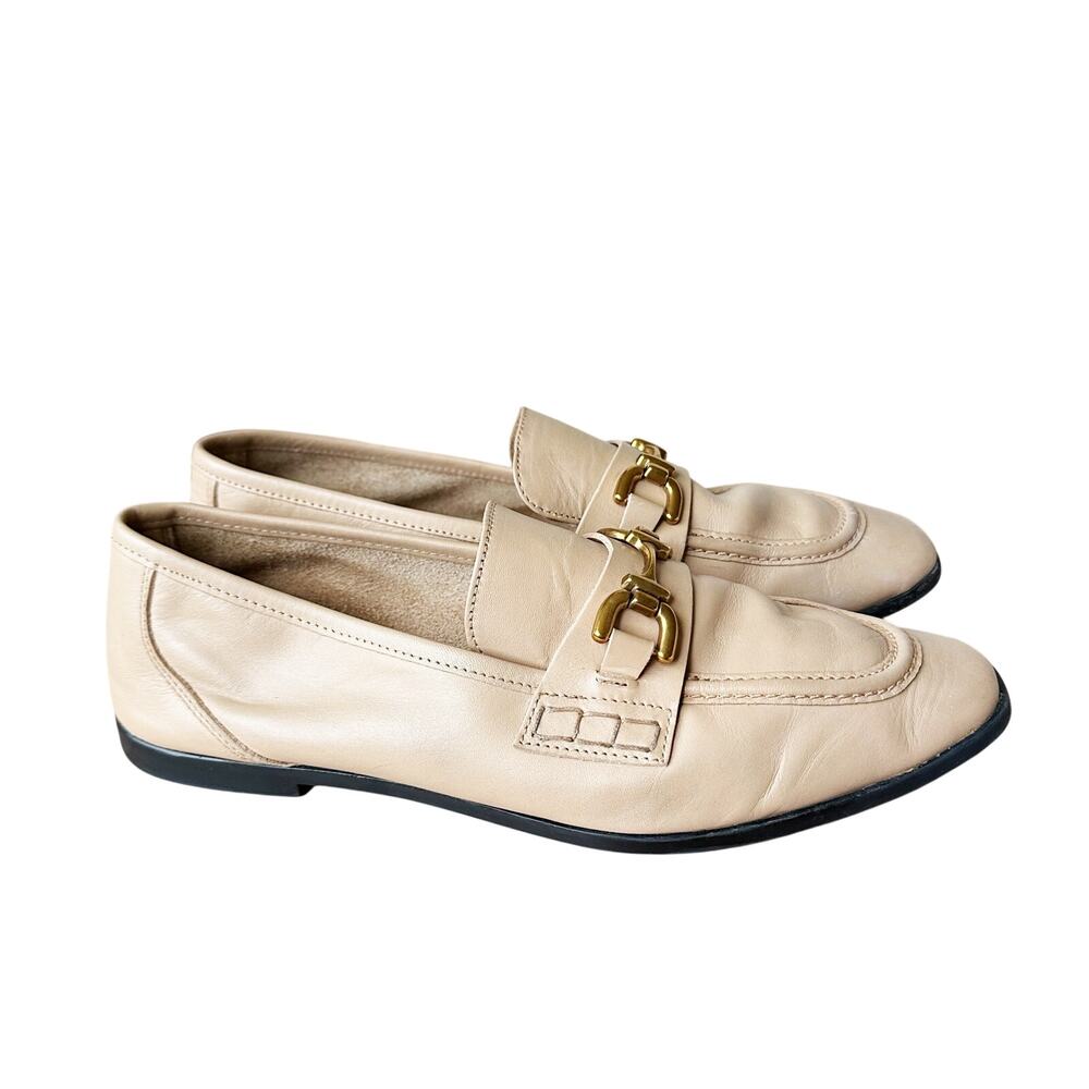 Zara Cream Leather Horsebit Loafers Gold Buckle Flat Shoes EUR 42 US Womens 11